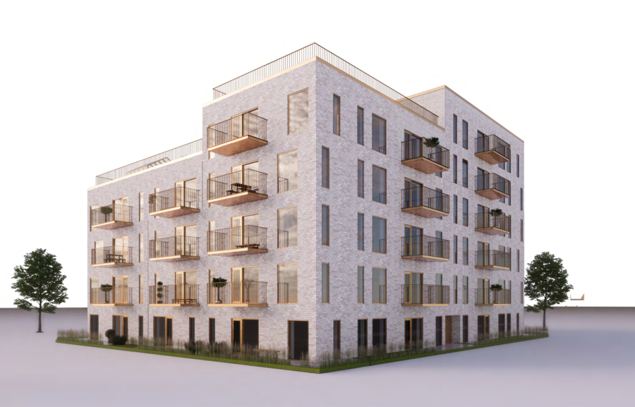 Visualisering af VG Boligs byggeri i Banebyen, Viborg